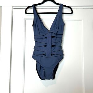 Karla Colletto Swim Indigo Blue Cutout One Piece Swimsuit Size 8